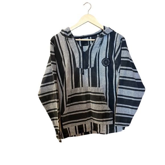 KR3W Baja Hoodie 100% Cotton Striped Hippie Surf Poncho Size Small - Picture 1 of 6